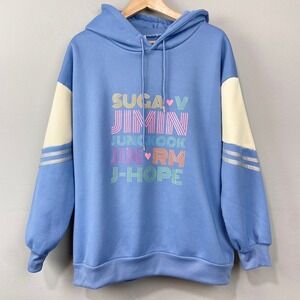 Unbranded BTS K-Pop Graphic Hoodie Unisex 2XL Blue Colorblock Striped Sleeve